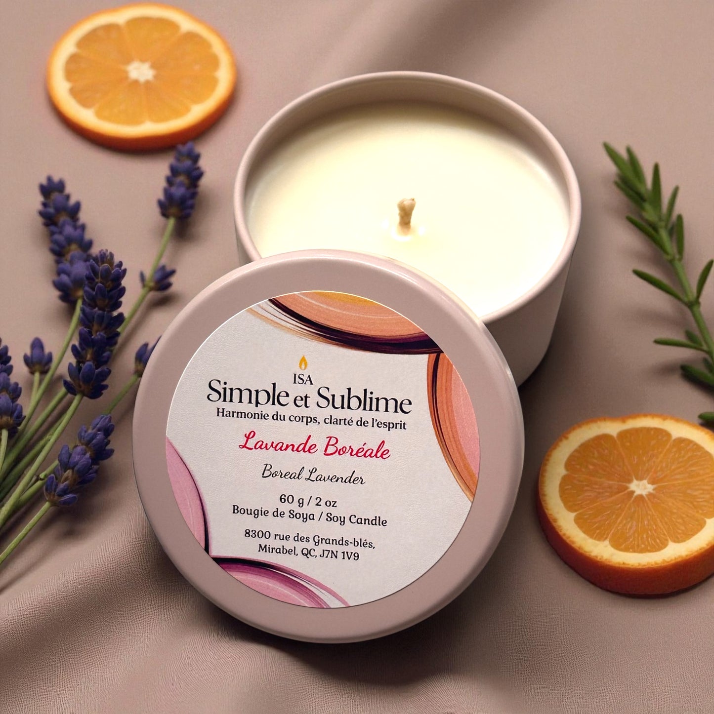 Bougie Lavande Boréale aux huiles essentielles petit format 60g