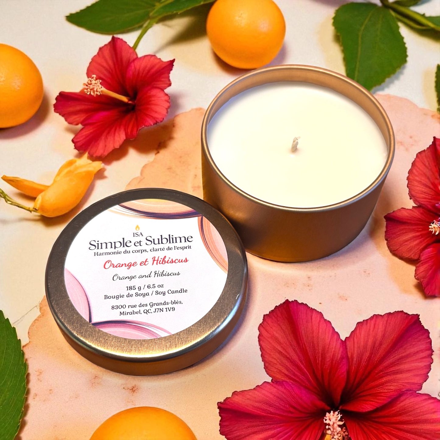 Bougie fragrance Orange & Fleur d’Hibiscus (ÉDITION LIMITÉE) petit format 60g