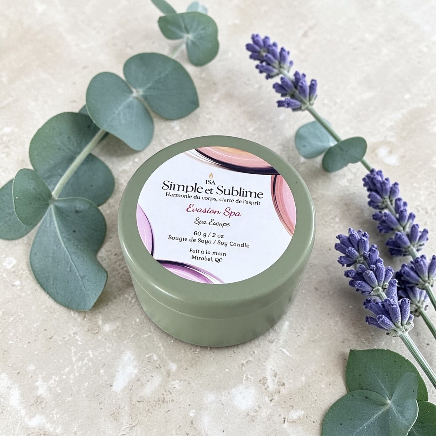 Bougie Évasion Spa aux huiles essentielles petit format 60g